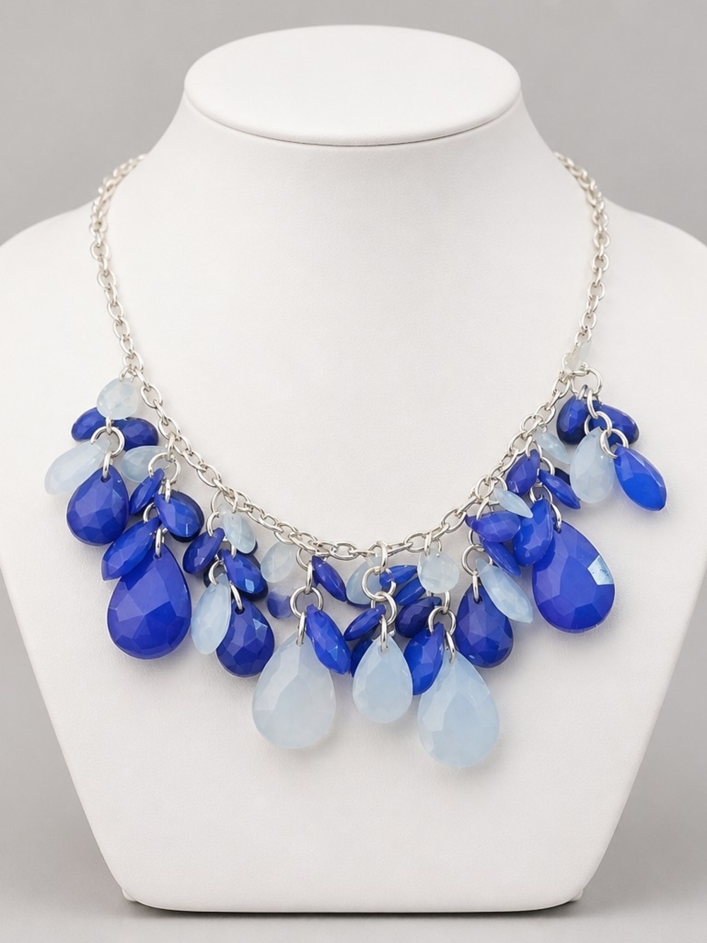 Elegant Blue Teardrop Statement Necklace - Unbranded